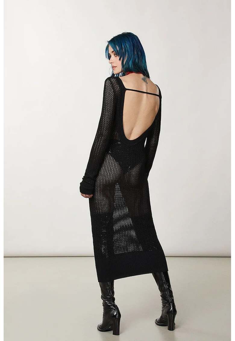 Oferte la Rochie cu croiala slim din plasa cu spatele gol si fusta din jerseu inclusa - Negru