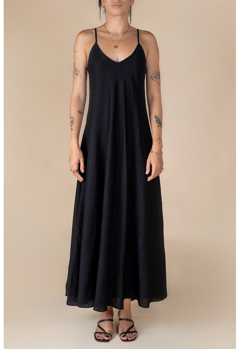 Oferte la Rochie lunga A line din in - Negru