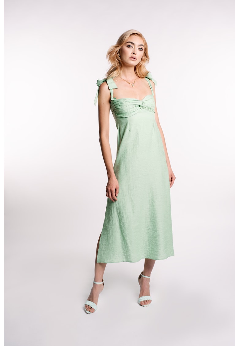 Oferte la Rochie midi din in cu bust fronsat - Verde