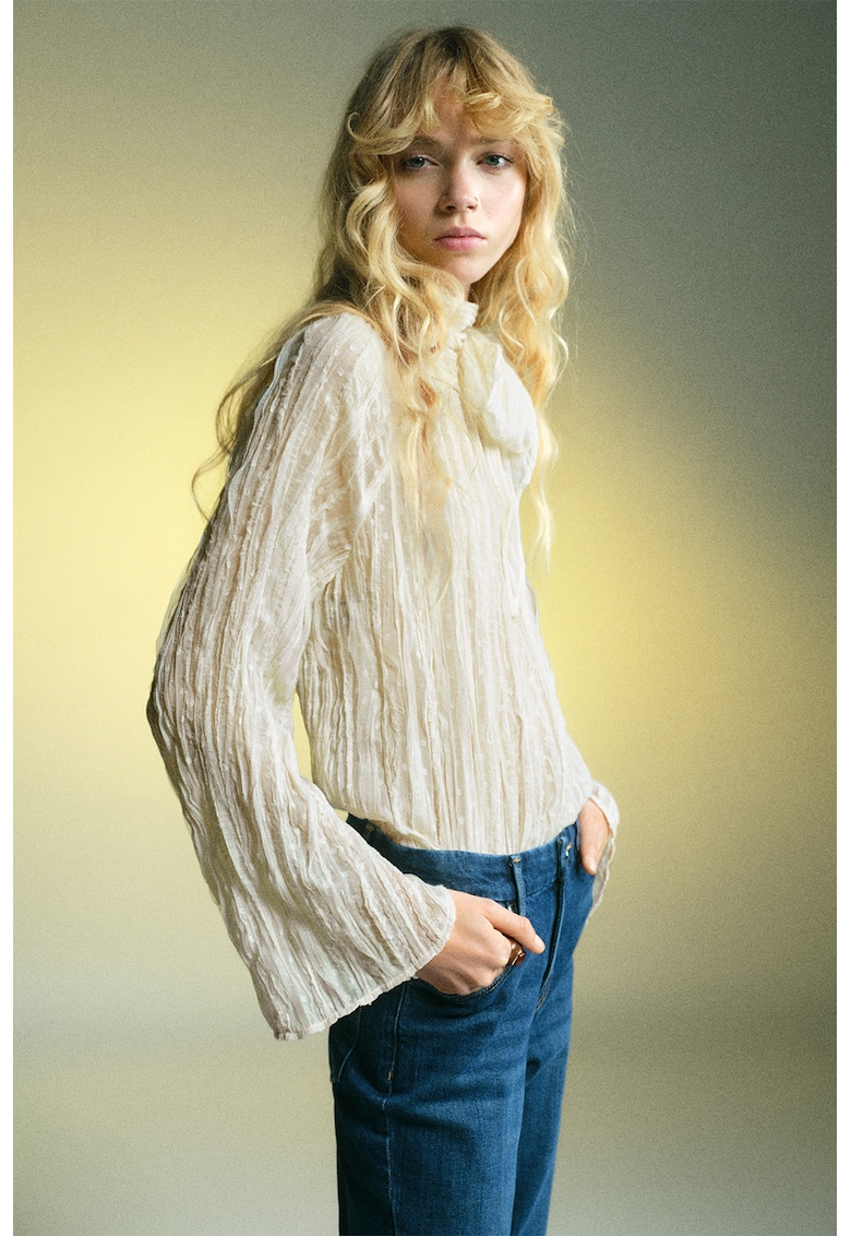 Oferte la Bluza cu guler cu funda - Alb fildes