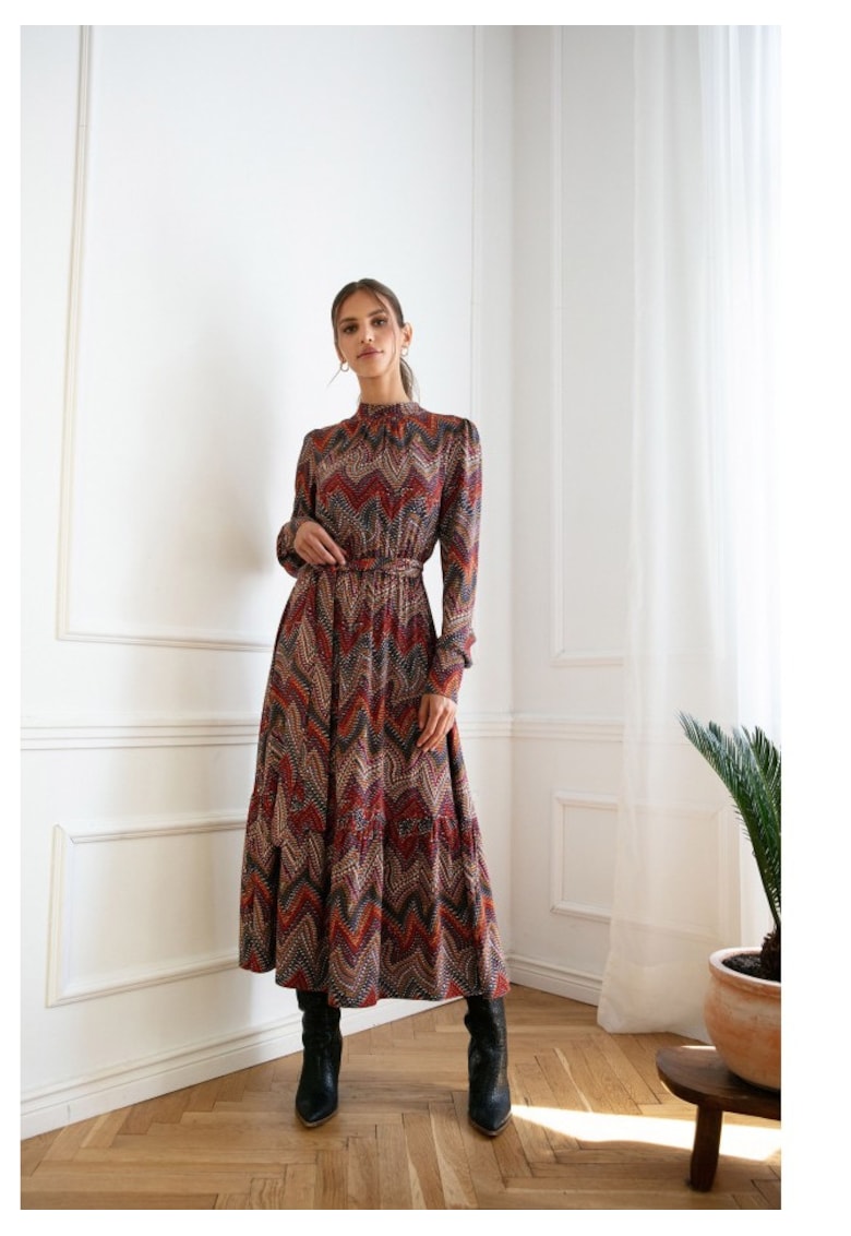 Oferte la Rochie maxi cu - imprimeu aztec - model 1 - Multicolor