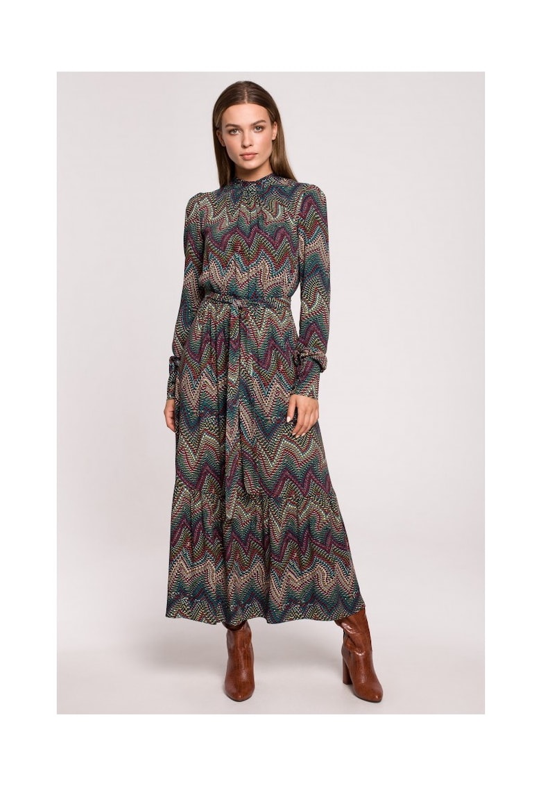 Oferte la Rochie maxi cu volan - imprimeu aztec - model 2 - Multicolor