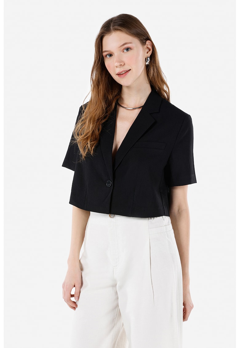 Oferte la Sacou crop cu maneci scurte - Negru