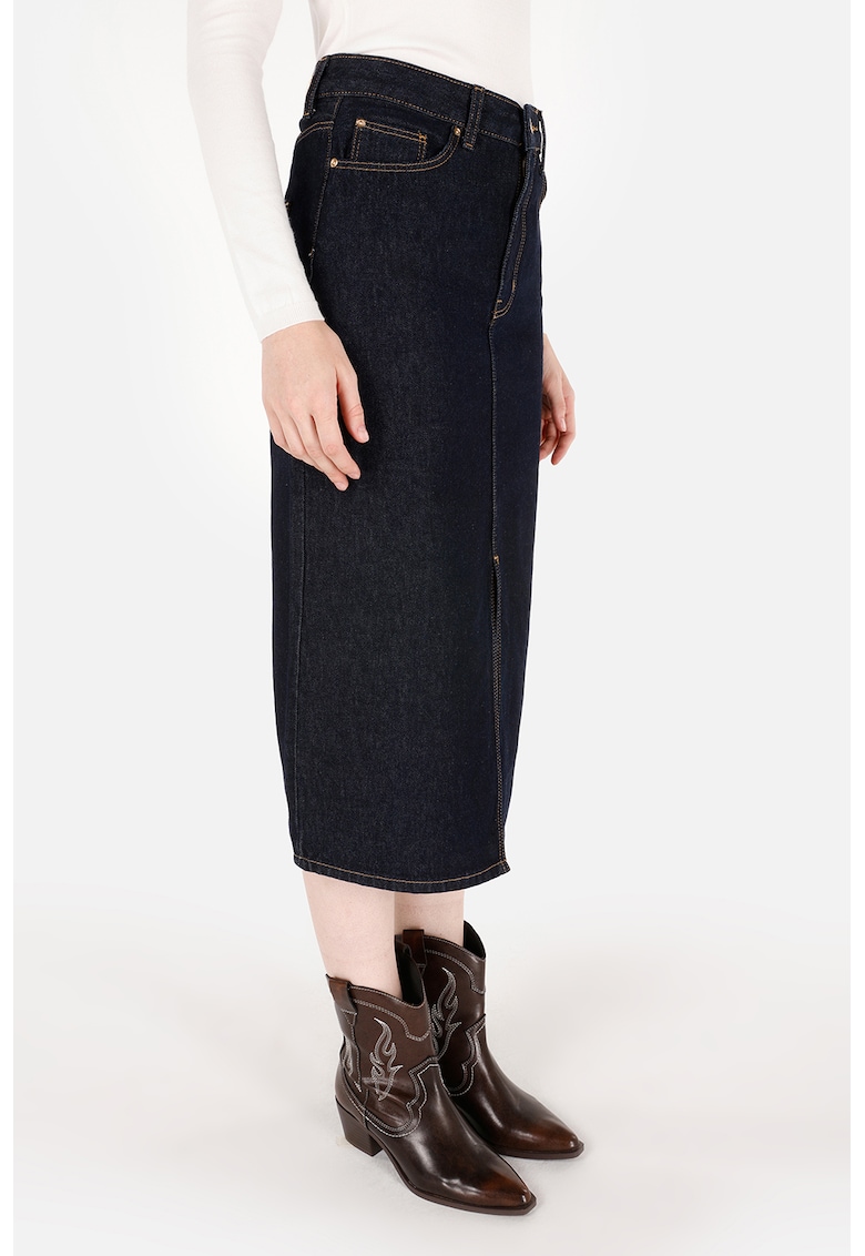 Oferte la Fusta midi din denim - Albastru inchis