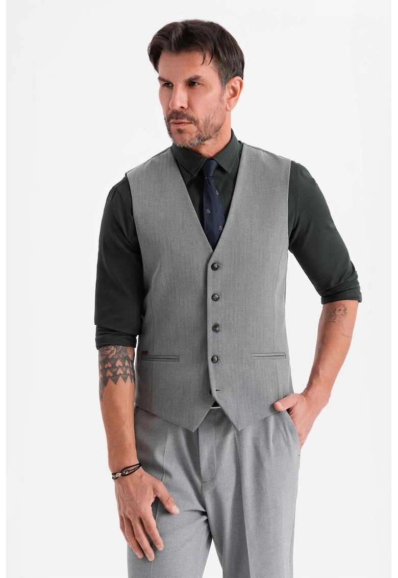 Oferte la Vesta eleganta cu model in zig-zag SLIM FIT  OM-BLZV-0143 - Gri deschis