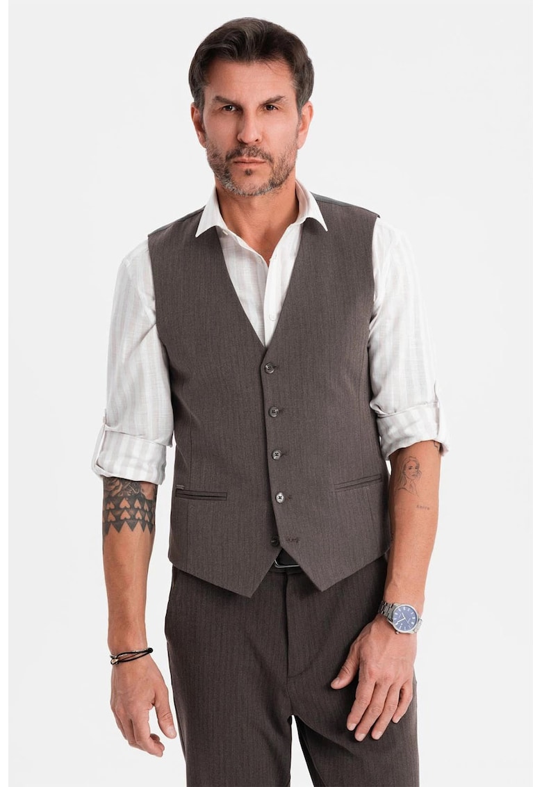 Oferte la Vesta eleganta cu model in zig-zag SLIM FIT  OM-BLZV-0143 - Gri inchis