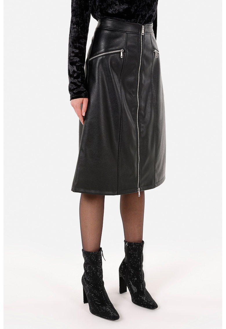 Oferte la Fusta midi din piele ecologica - Negru