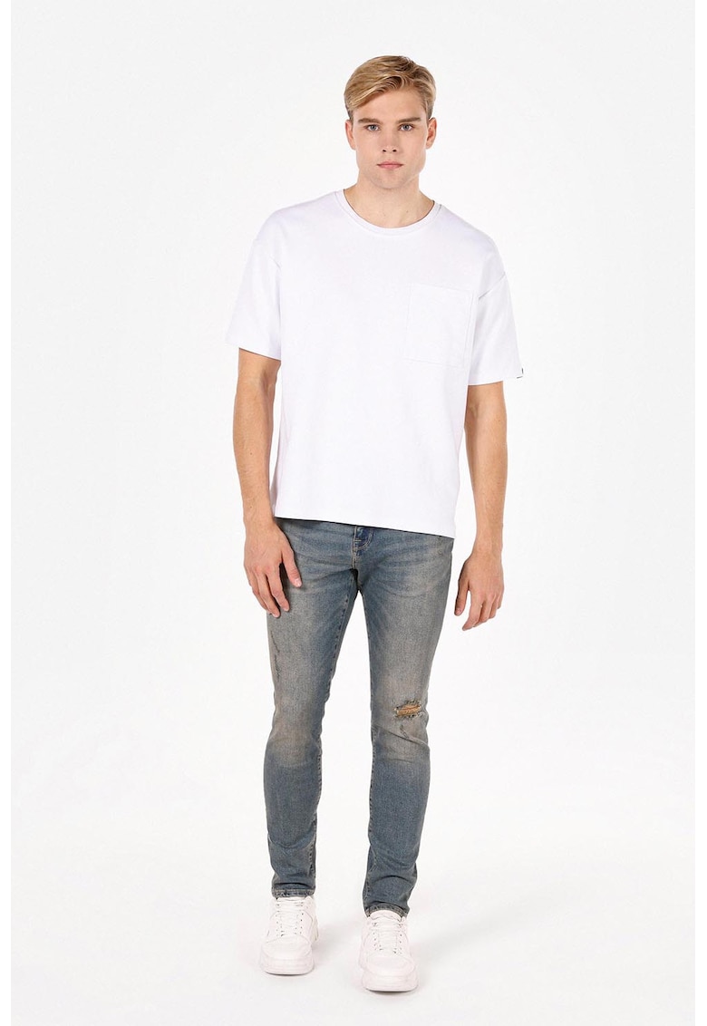 Blugi slim fit cu aspect decolorat - Albastru prafuit