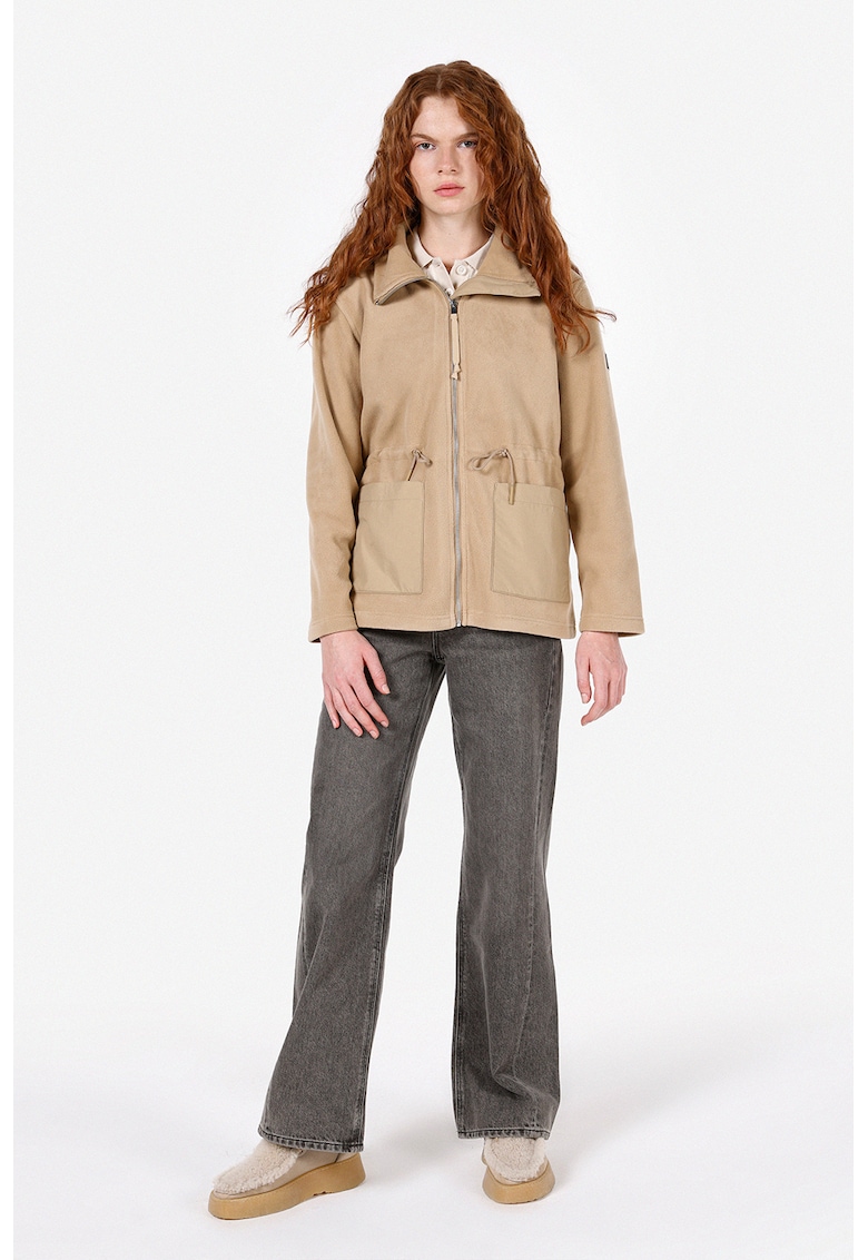 Oferte la Jacheta din material fleece cu cordon in talie - Bej