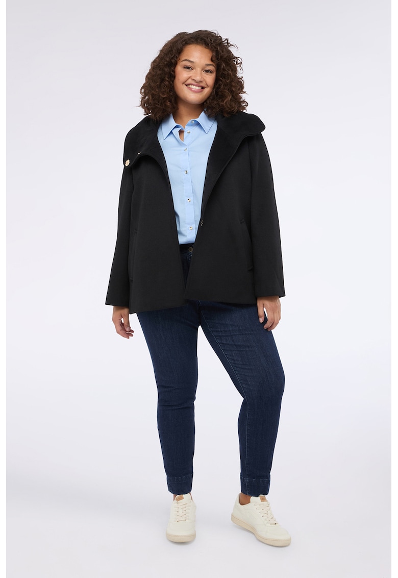 Oferte la Oltre - Palton uni din amestec de lana cu guler inalt - Negru