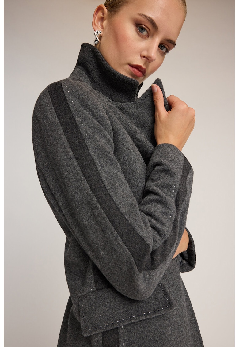 Oferte la Palton din lana cu revere decupate - Gri melange