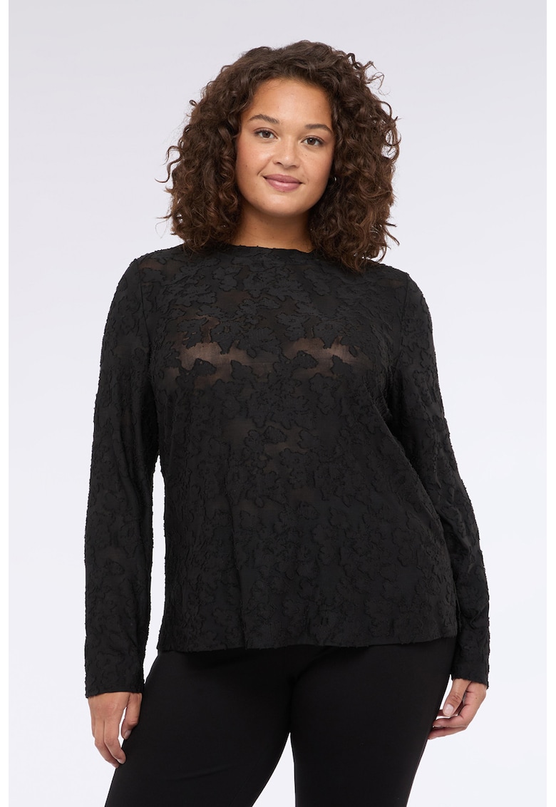 Oferte la Bluza din dantela cu decolteu la baza gatului - Negru