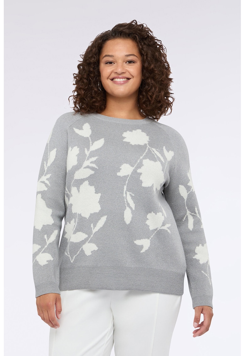 Oferte la Pulover din amestec de lana cu imprimeu floral - Alb/Gri
