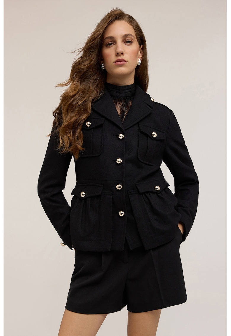 Oferte la Palton din amestec de lana cu buzunare - Negru