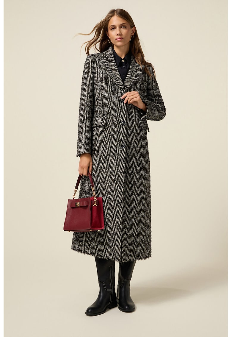 Oferte la Palton lung cu model herringbone - Negru/Alb murdar