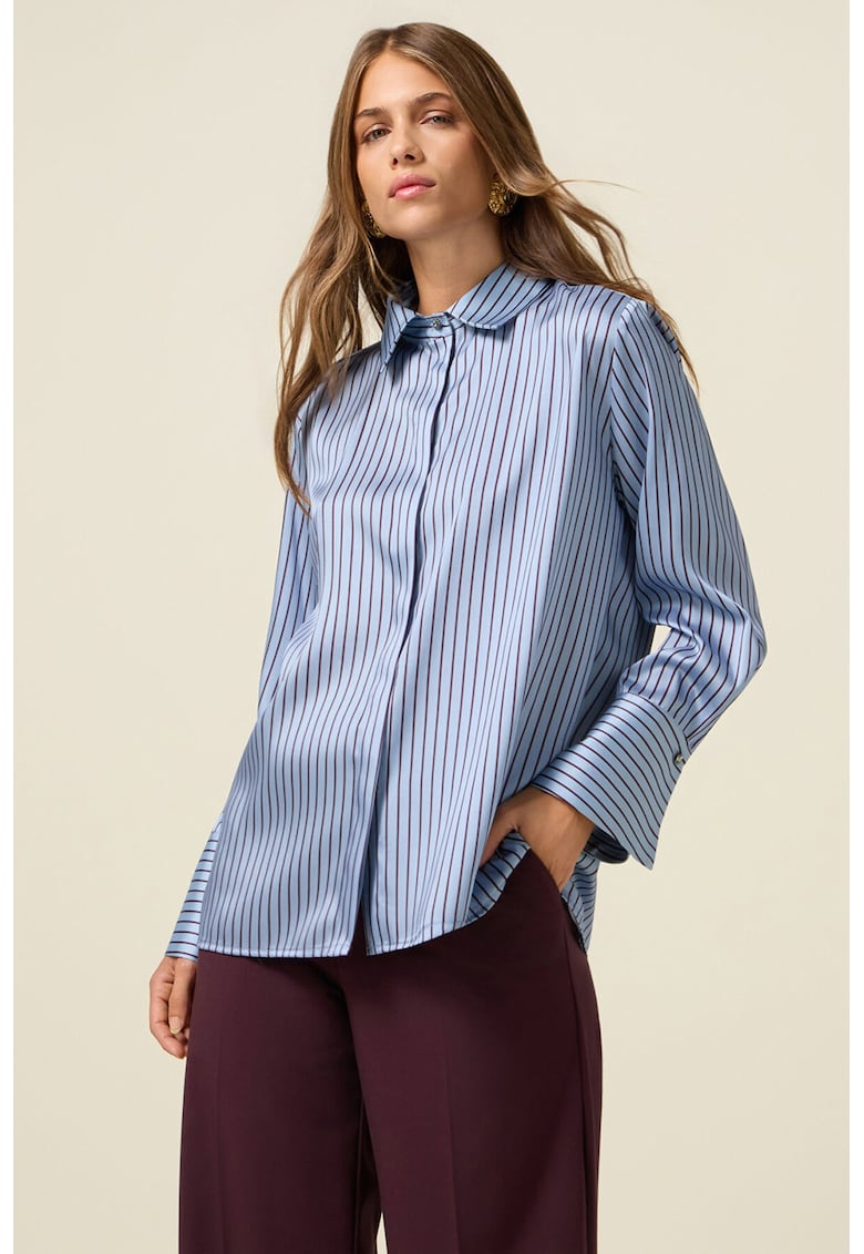 Oferte la Camasa din satin cu dungi - Maro cognac/Albastru lavanda
