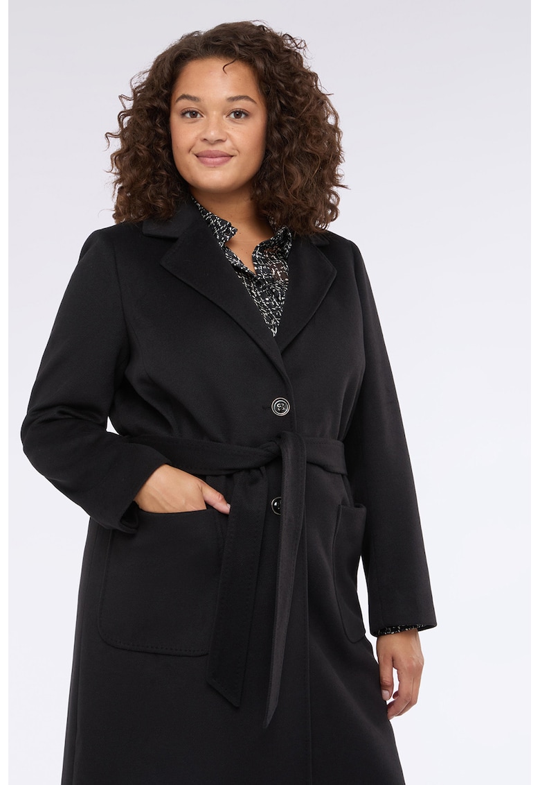 Oferte la Palton uni cu cordon in talie - Negru