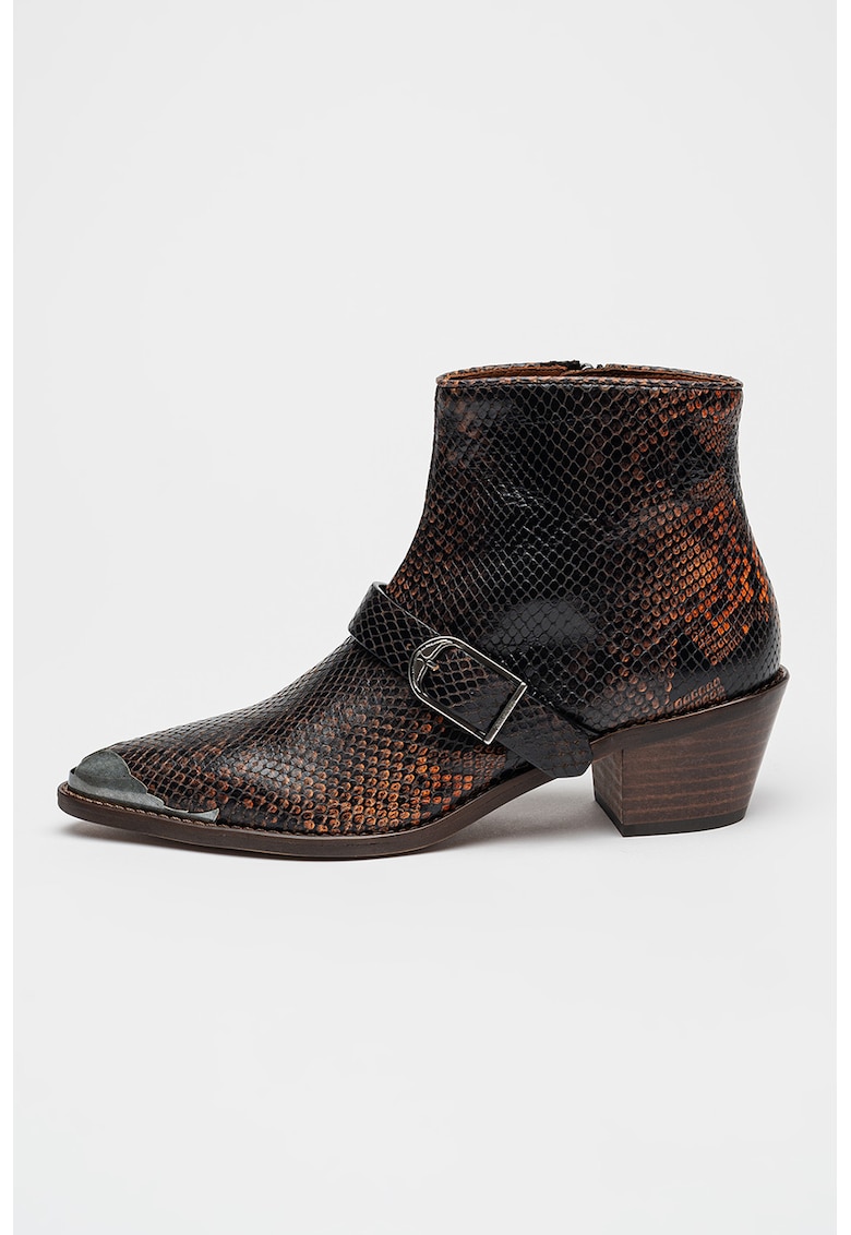 Oferte la Botine de piele cu toc cubanez Tylow - Negru/Caramel