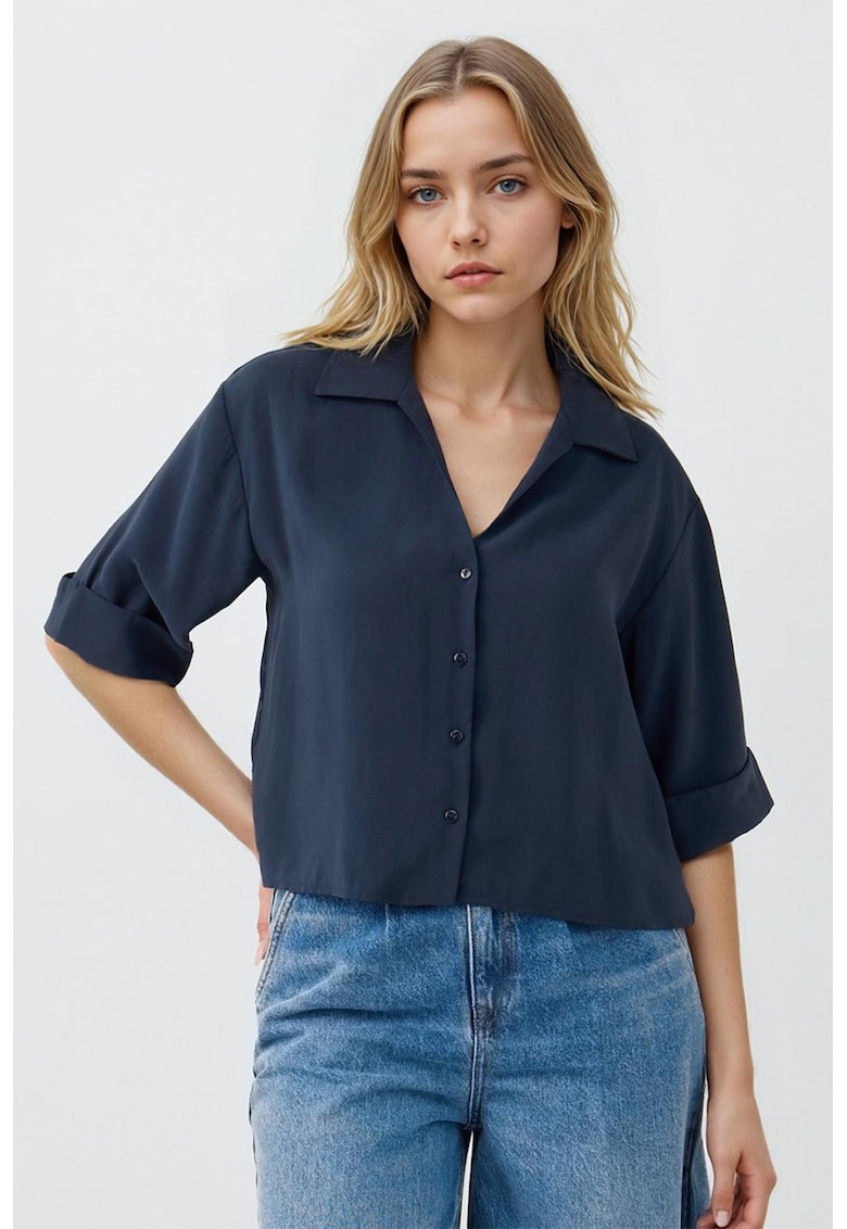 Oferte la Camasa din amestec de modal cu maneci cazute - Bleumarin