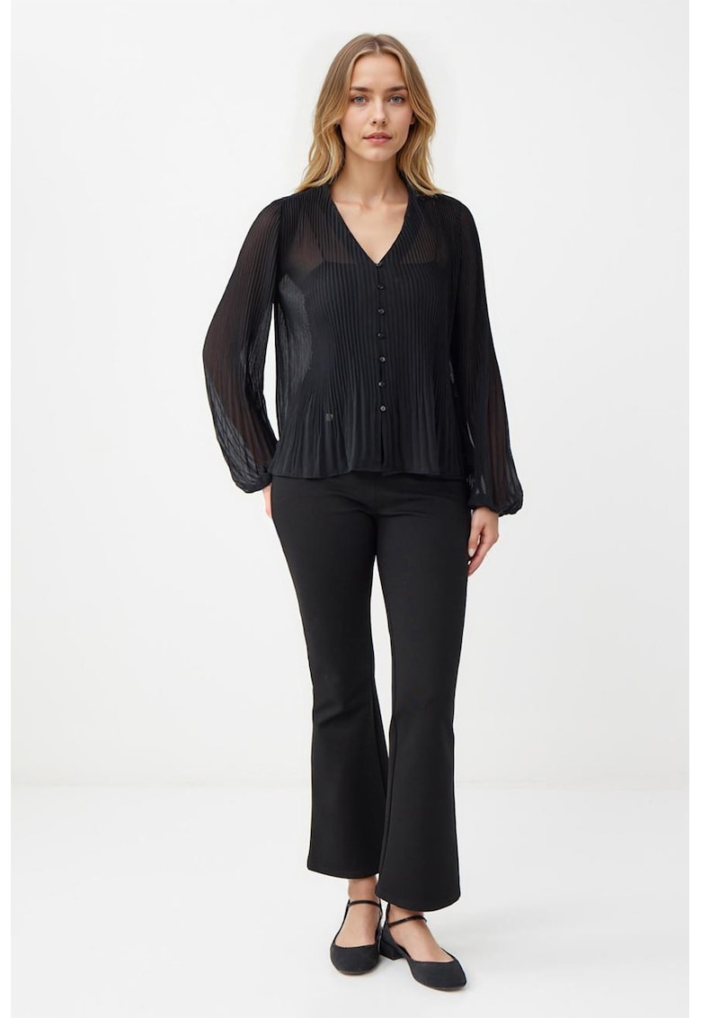 Oferte la Bluza plisata cu decolteu in V - Negru