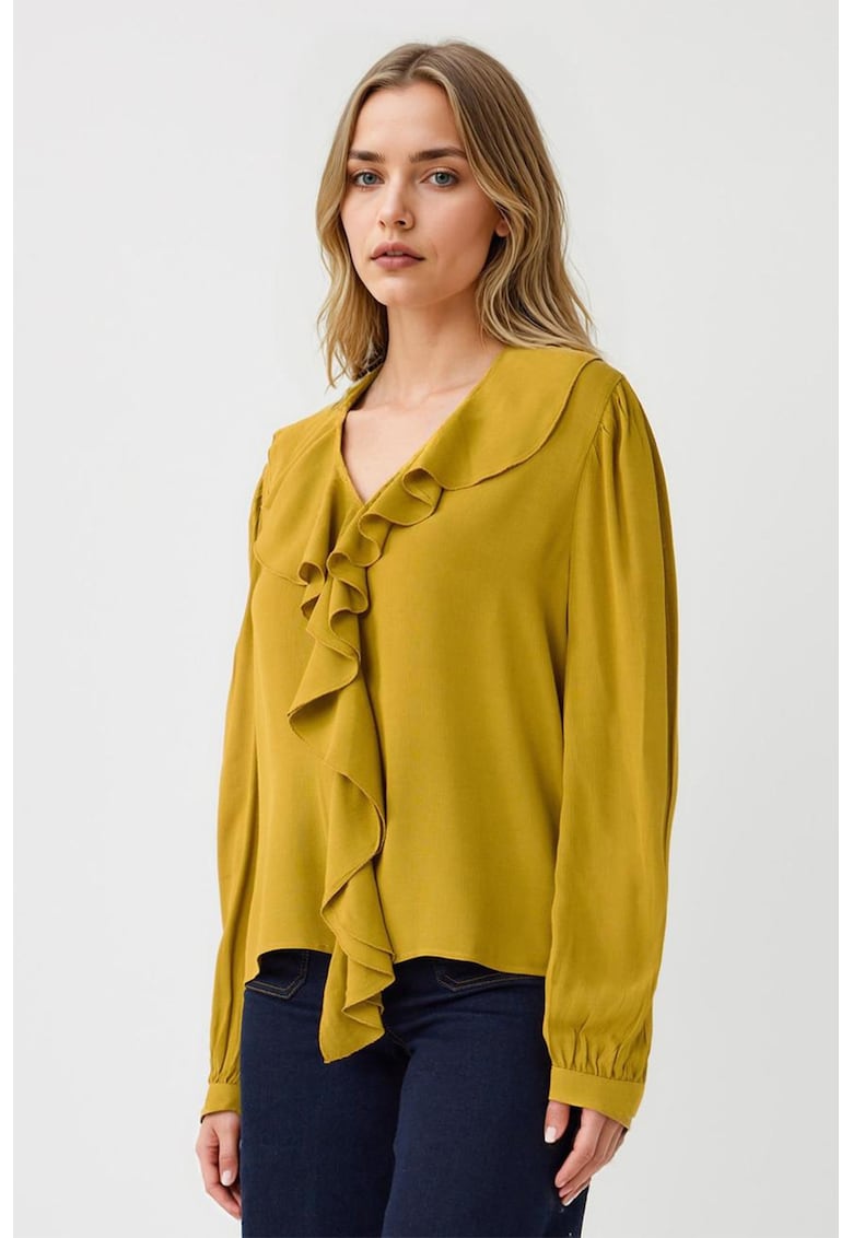 Oferte la Bluza cu decolteu in V si volane - Verde masliniu