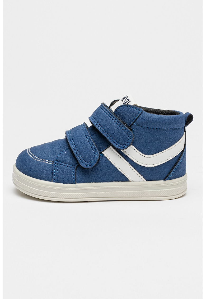 Oferte la Pantofi sport de piele sintetica intoarsa cu velcro - Alb/Albastru royal