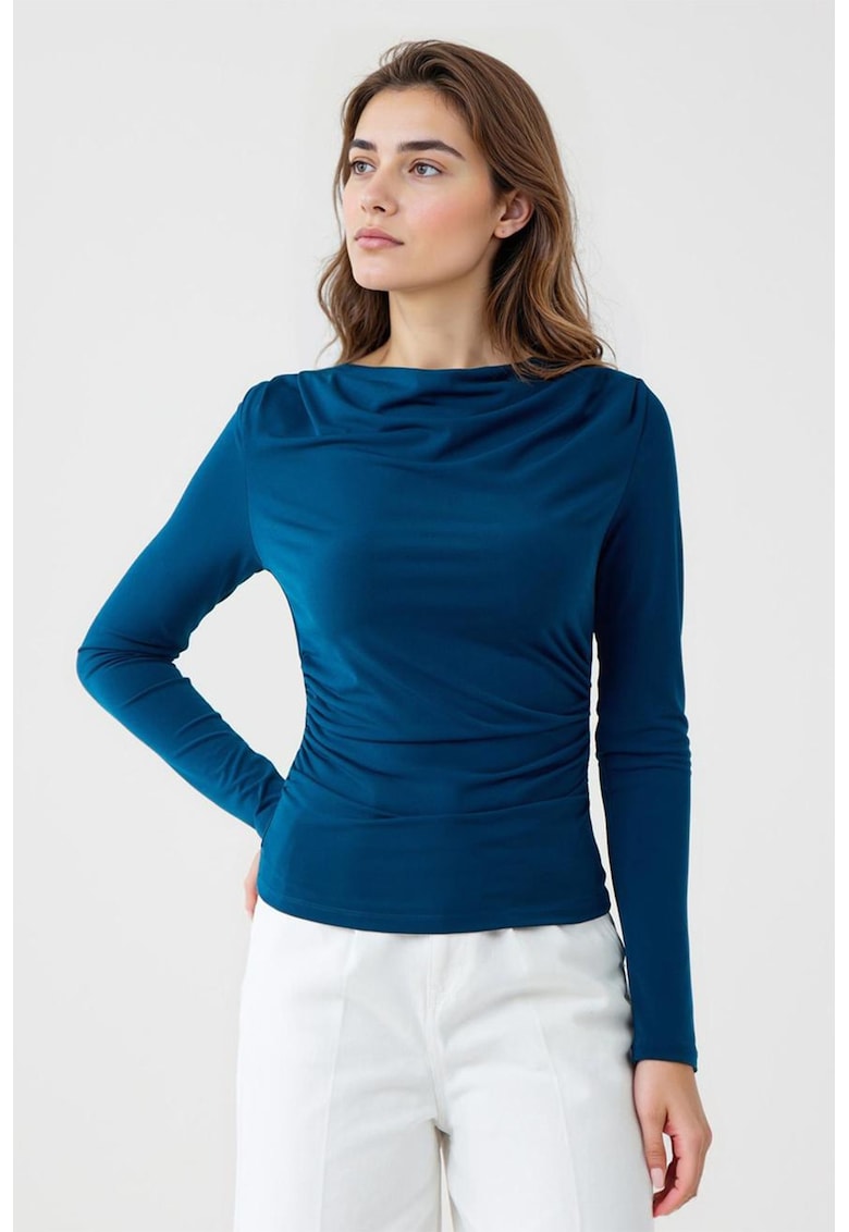 Oferte la Bluza cambrata cu fronseuri - Albastru petrol