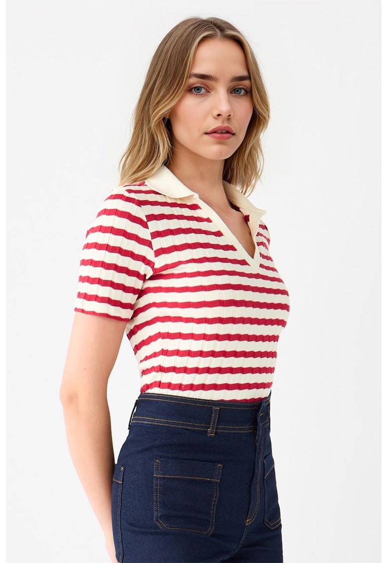 Oferte la Bluza polo din tricot - Rosu/Alb fildes