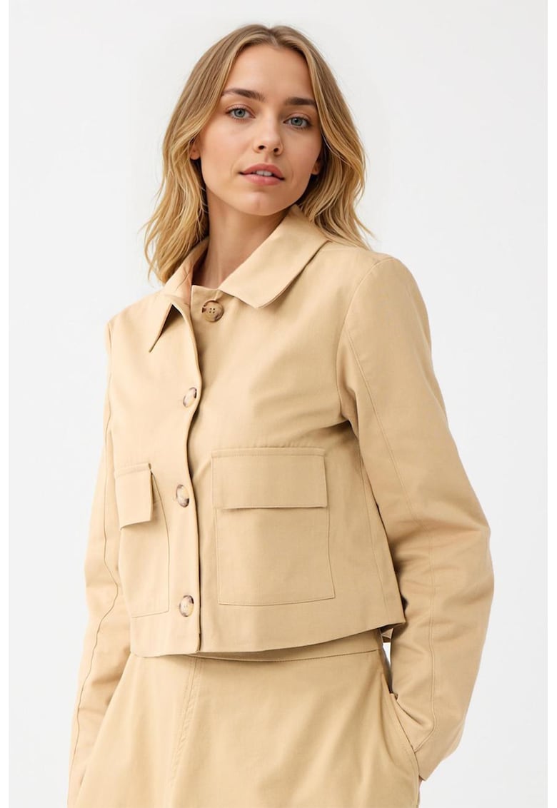 Oferte la Jacheta crop cu buzunare cu clapa - Maro camel