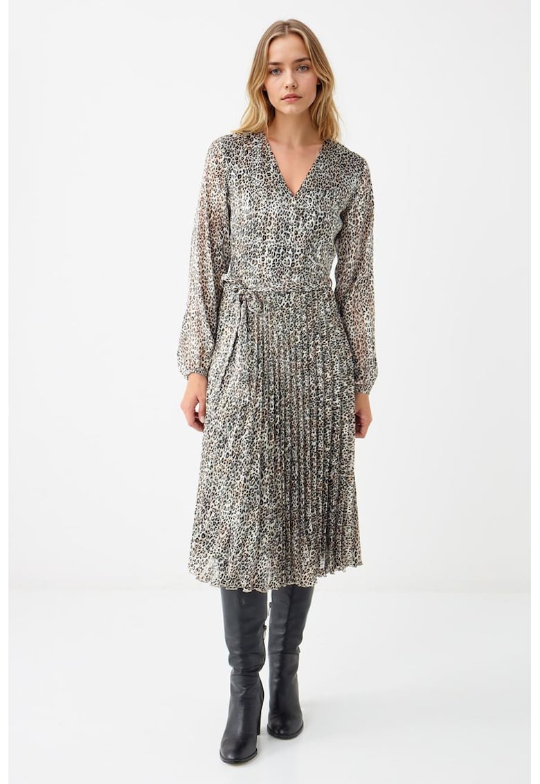 Oferte la Rochie plisata cu animal print - Negru/Gri