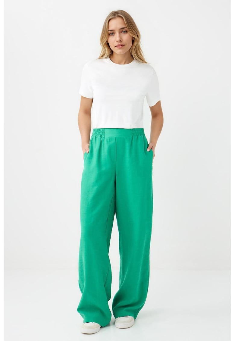 Oferte la Pantaloni din amestec de lyocell cu talie elastica - Verde lime
