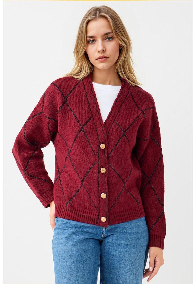 Oferte la Cardigan tricotat cu nasturi - Visiniu/Negru