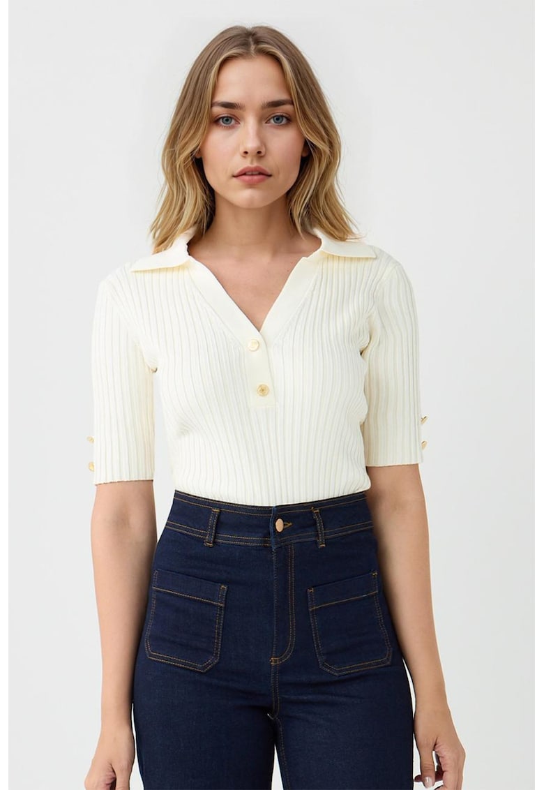 Oferte la Tricou striat slim-fit - Alb murdar