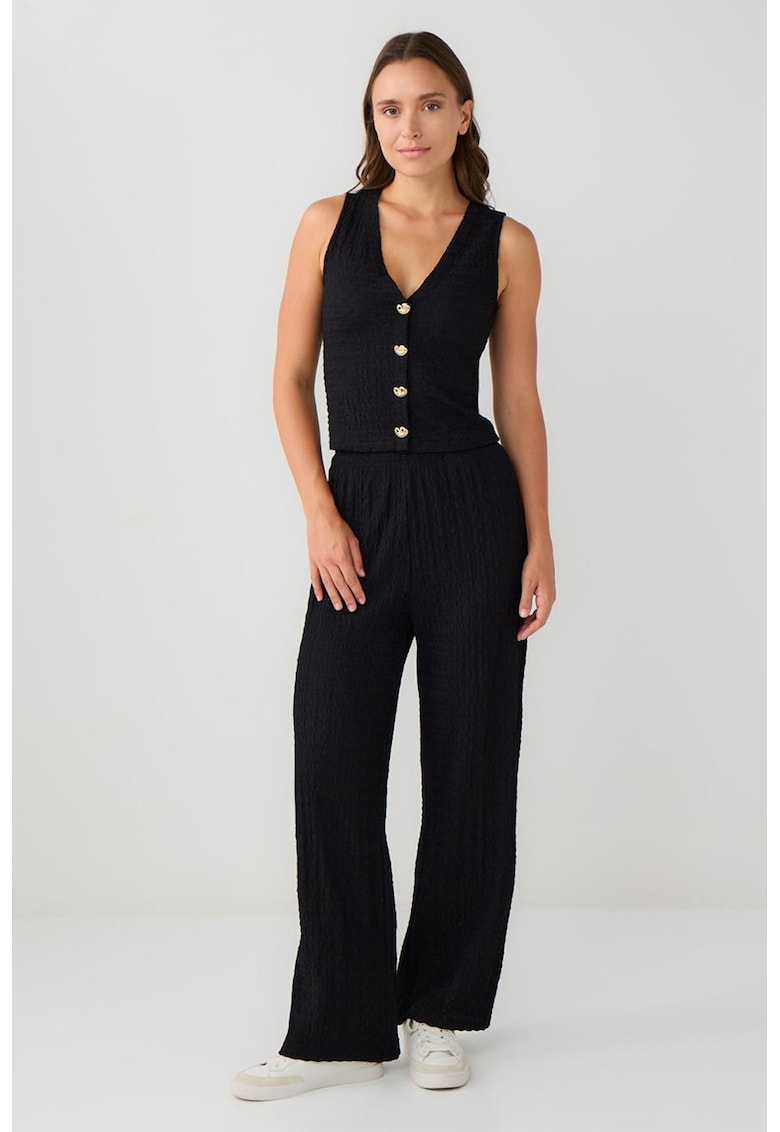 Oferte la Pantaloni texturati cu croiala ampla - Negru