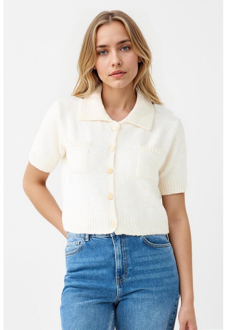 Oferte la Cardigan uni cu maneci scurte - Alb fildes