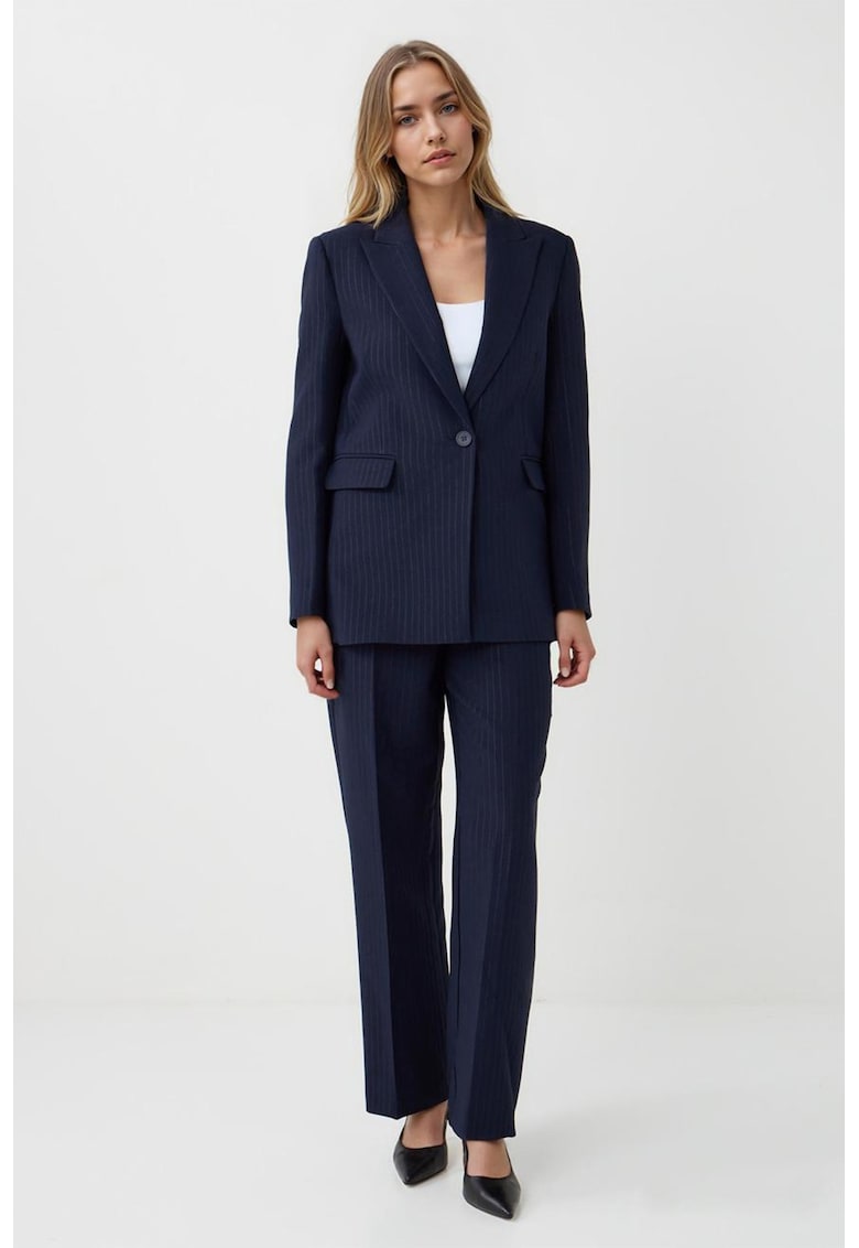 Oferte la Pantaloni drepti cu detalii pensa si dungi - Bleumarin