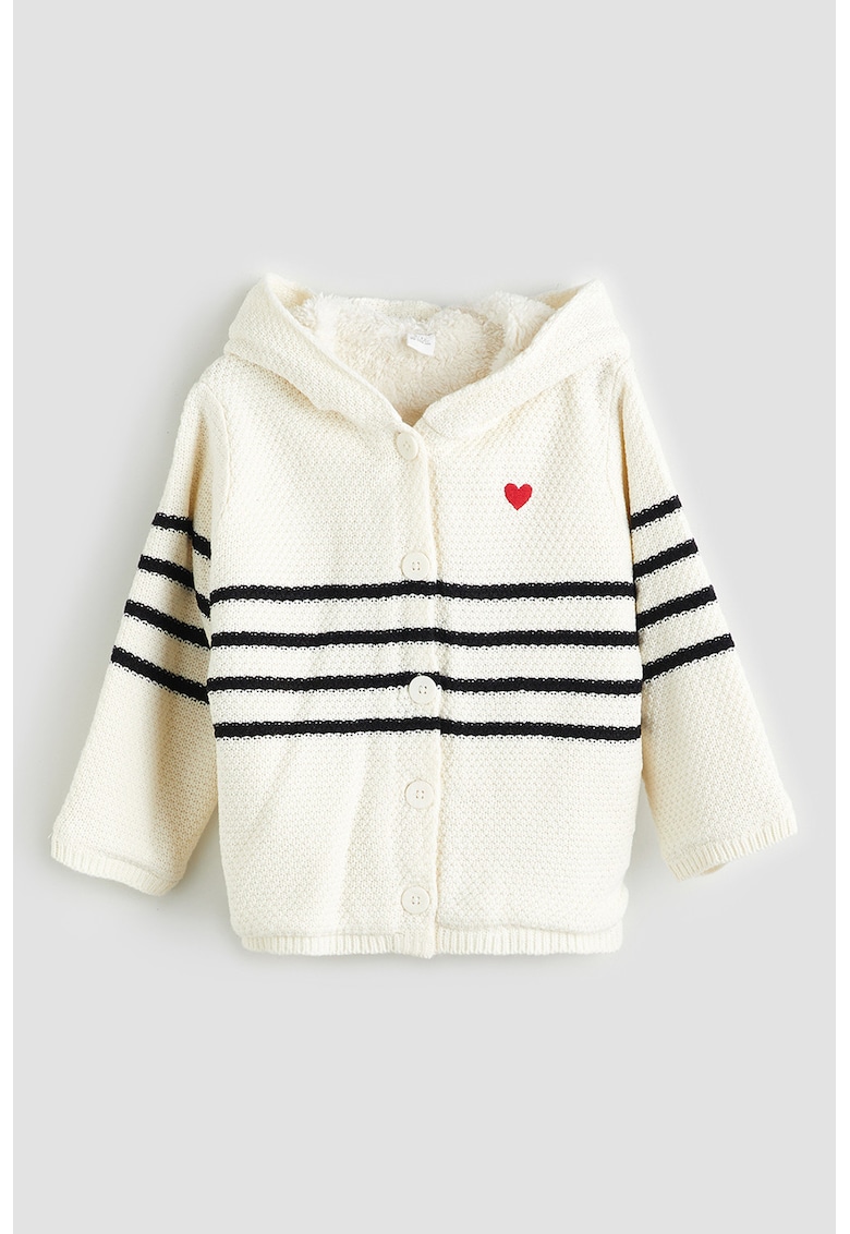 Oferte la Cardigan cu gluga si model in dungi - Negru/Crem
