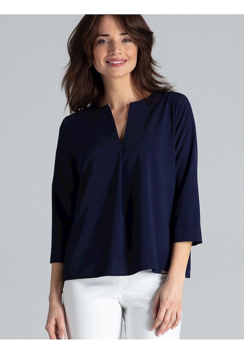 Oferte la Bluza dama -  bleumarin - maneci lungi - decolteu in V - poliester - Bleumarin