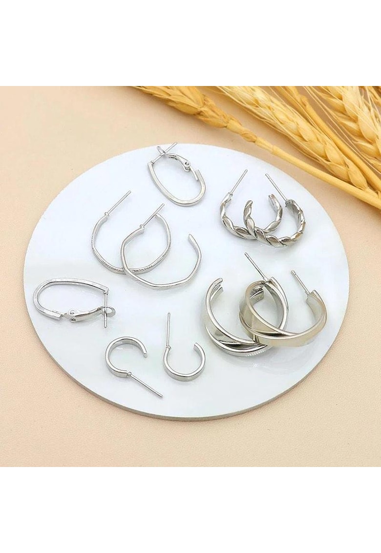 Oferte la Set 5 perechi de cercei - argintii - forme diverse - Sania C27 -
