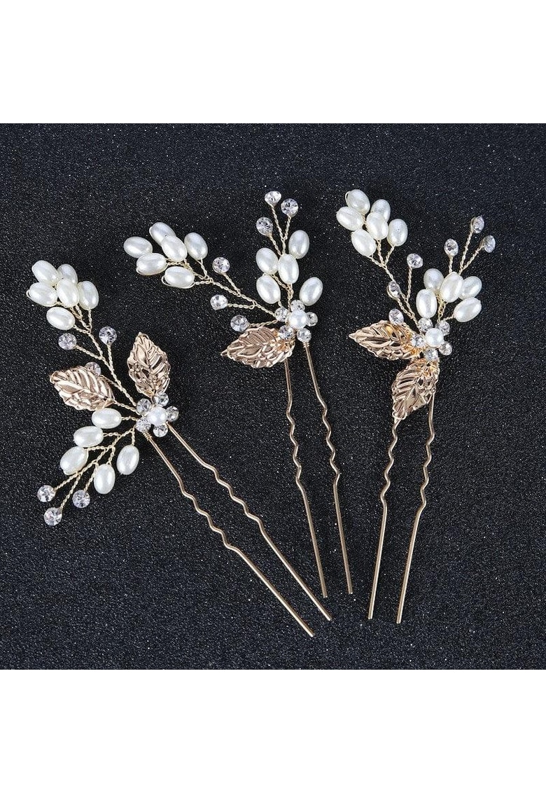 Oferte la Set 3 accesorii par - aurii - cu perlute si pietre - Maribel C3