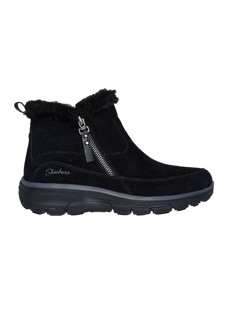 Oferte la Ghete de piele intoarsa cu garnitura de blana sintetica - Negru