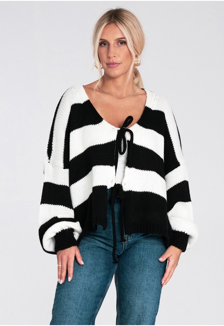 Oferte la Pulover dama -  tricotat - dungi - negru alb - acril