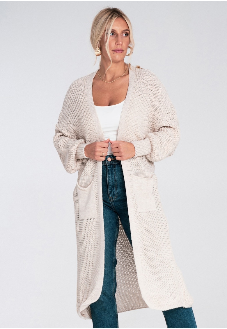 Oferte la Cardigan maxi  bej - tricotat - croi lejer - cu buzunare - acril