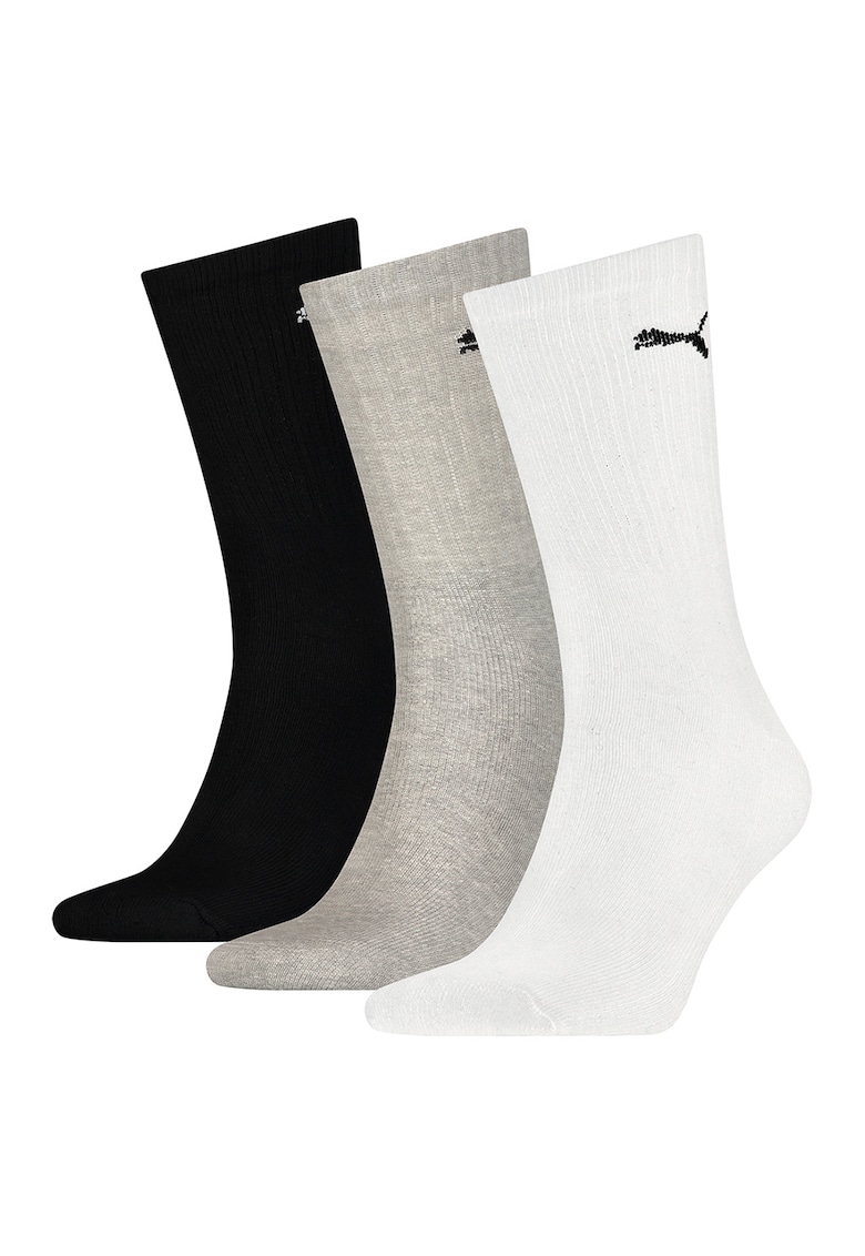 Oferte la Set de sosete unisex lungi cu logo brodat - 3 perechi - Alb/Negru/Gri