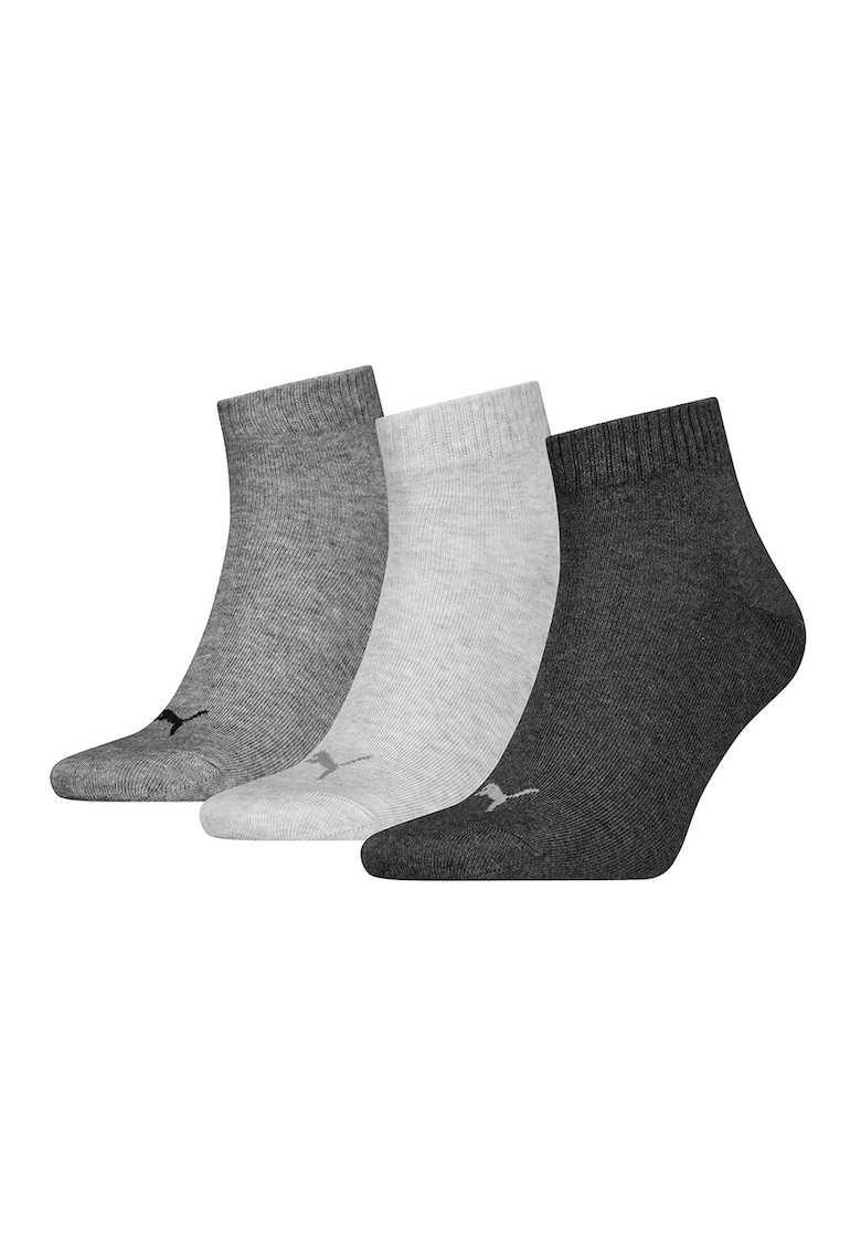 Oferte la Set de 3 perechi de sosete scurte unisex cu detalii logo - Gri melange/Gri inchis