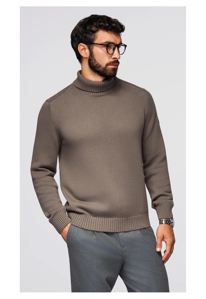 Oferte la Pulover tricotat cu guler inalt  OM-SWTN-0163 - Maro inchis