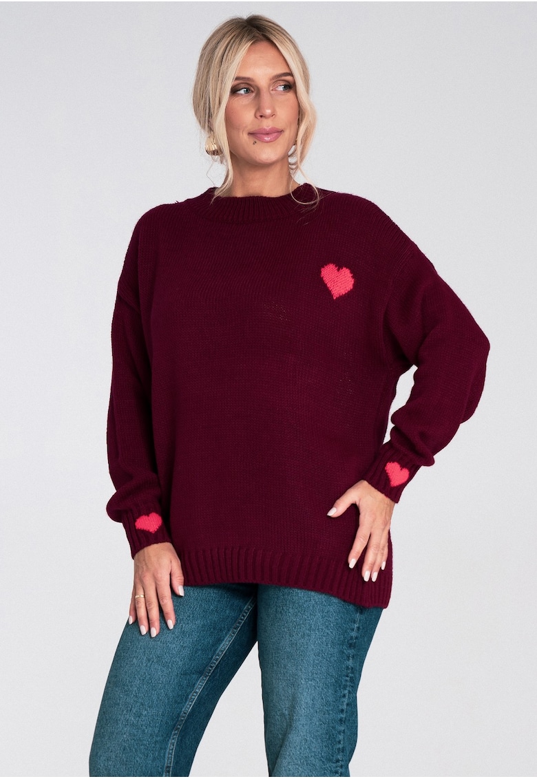 Oferte la Pulover dama -  tricotat gros - visiniu