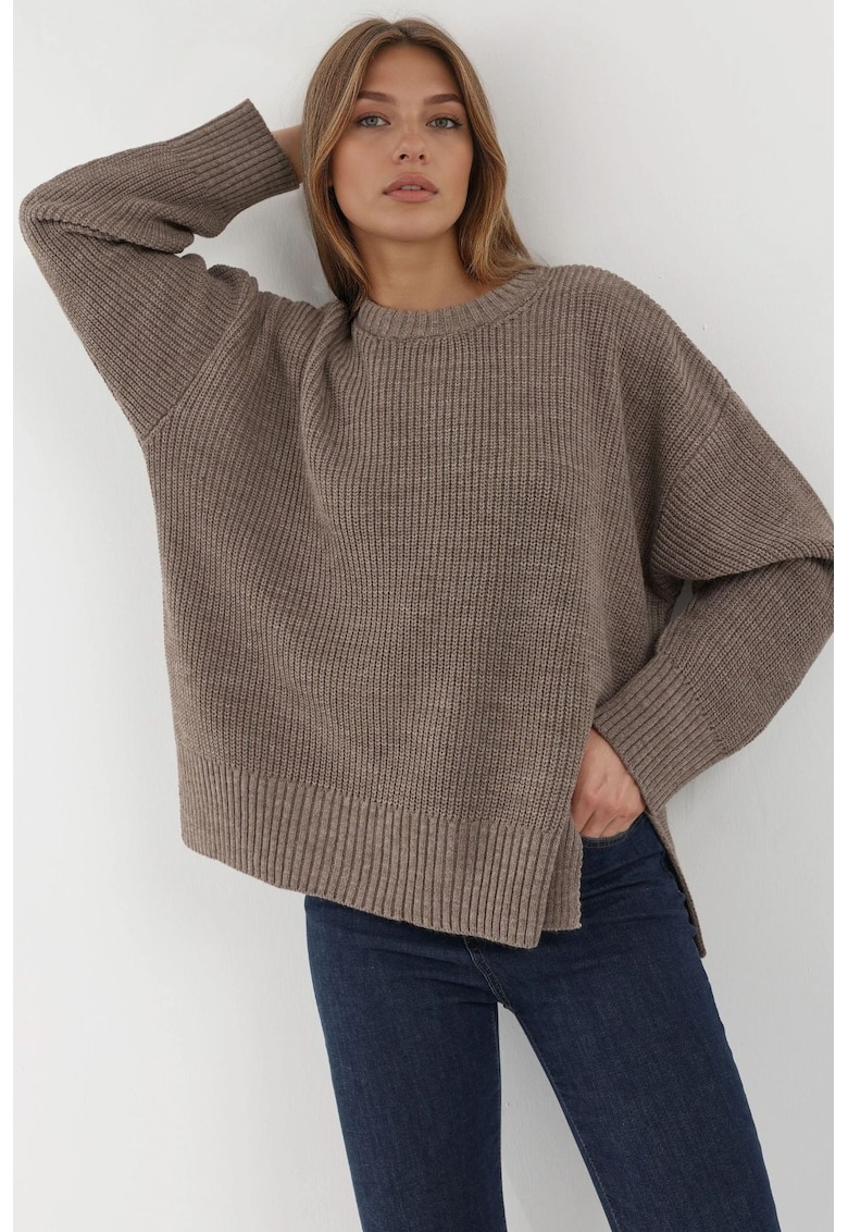 Oferte la Pulover dama -  tricotat texturat - guler rotund - bej - material acrilic