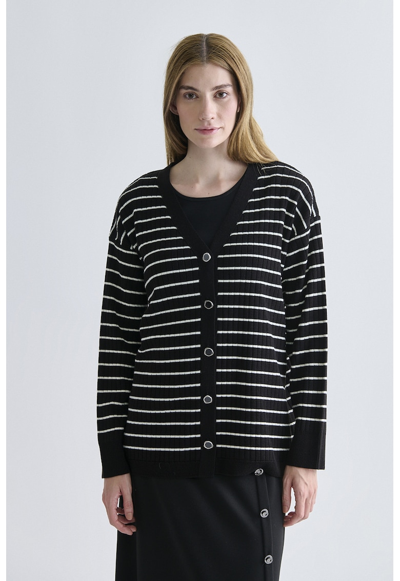 Oferte la Cardigan lejer cu model in dungi - Negru