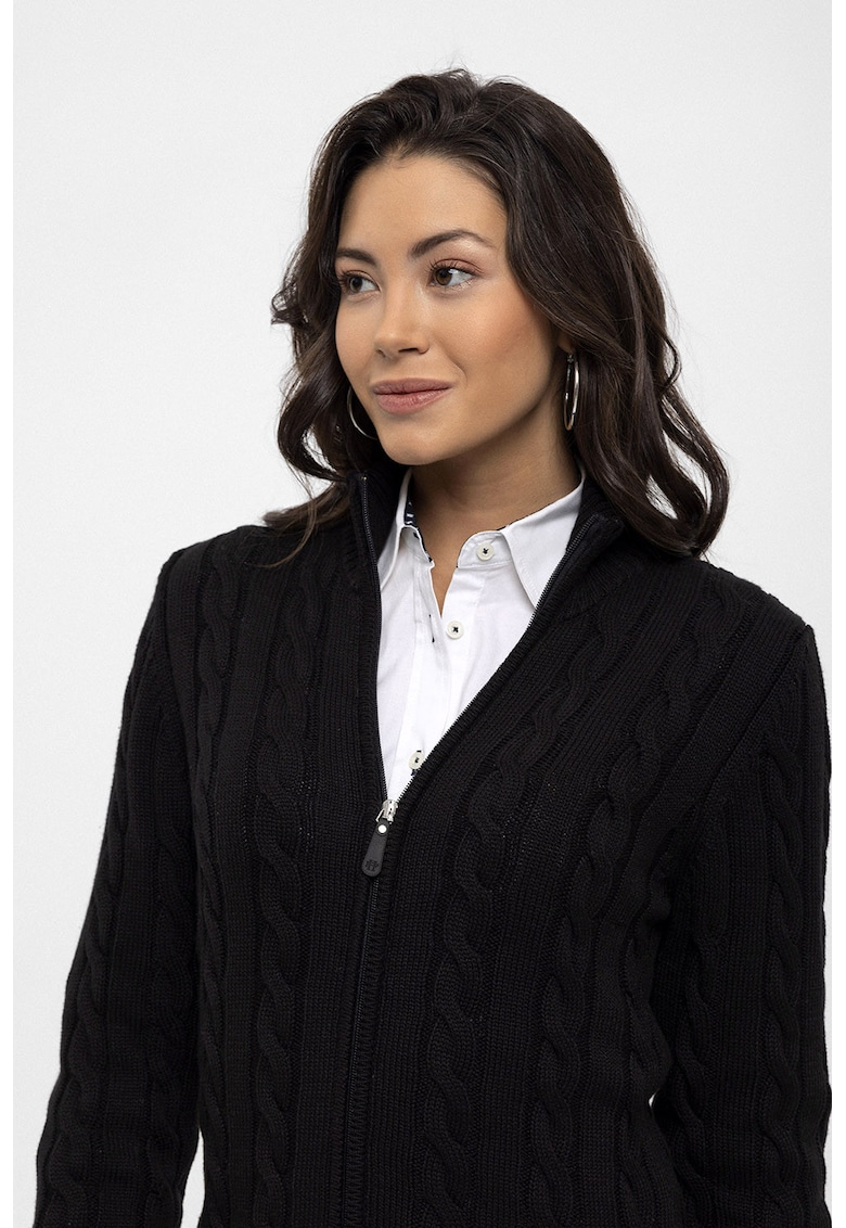 Oferte la Cardigan cu design torsade si fermoar - Negru